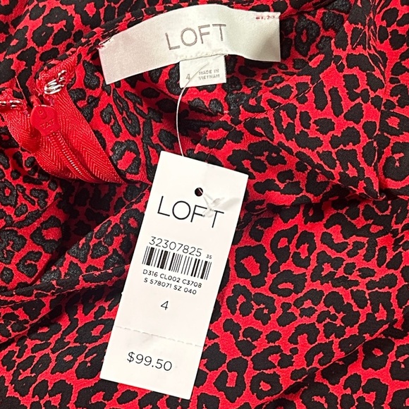 LOFT Animal Print Slit Midi Maxi Dress Long Sleeves Tango Red Holiday size 4 NEW - Picture 7 of 14